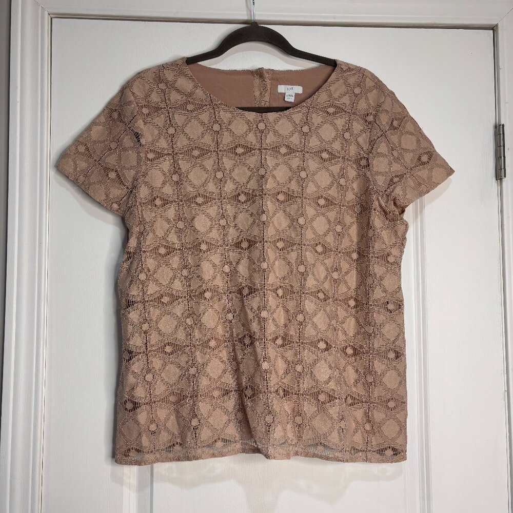 J. Jill Cream/Tan Lace Overlay Blouse Size Large Petite